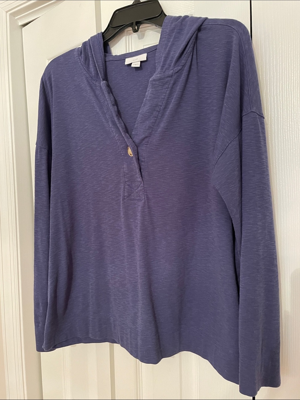 J.Jill Navy Blue Cotton Blend Hooded Henley Top w/v-neck Henley button close